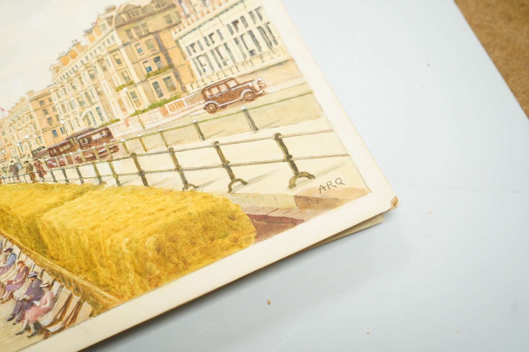 Alfred Robert Quinton (1853-1934), Set of six original watercolours for postcard designs, Sussex coastal towns, to include Warrior Square Gardens, St. Leonards, The Cuckmere Valley, Seaford, Grand Parade and Wish Tower,
